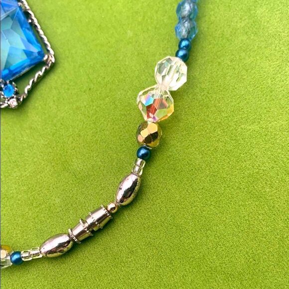 Gorgeous Vintage Royal Blue Sapphire Crystal Pendant Bead Necklace, Unmarked - Picture 3 of 5